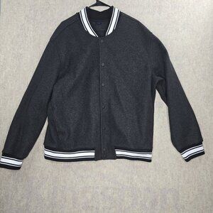 George Mens XL Varsity Jacket Black & White Striped Collar Polyester